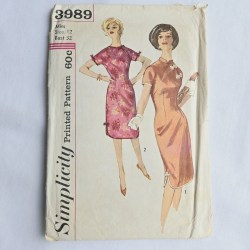 3989 Simplicity 1960s Junior Mandarin Collar or Not Short Kimono Sleeve Slim Dress Pattern 11 Jr 31.5B